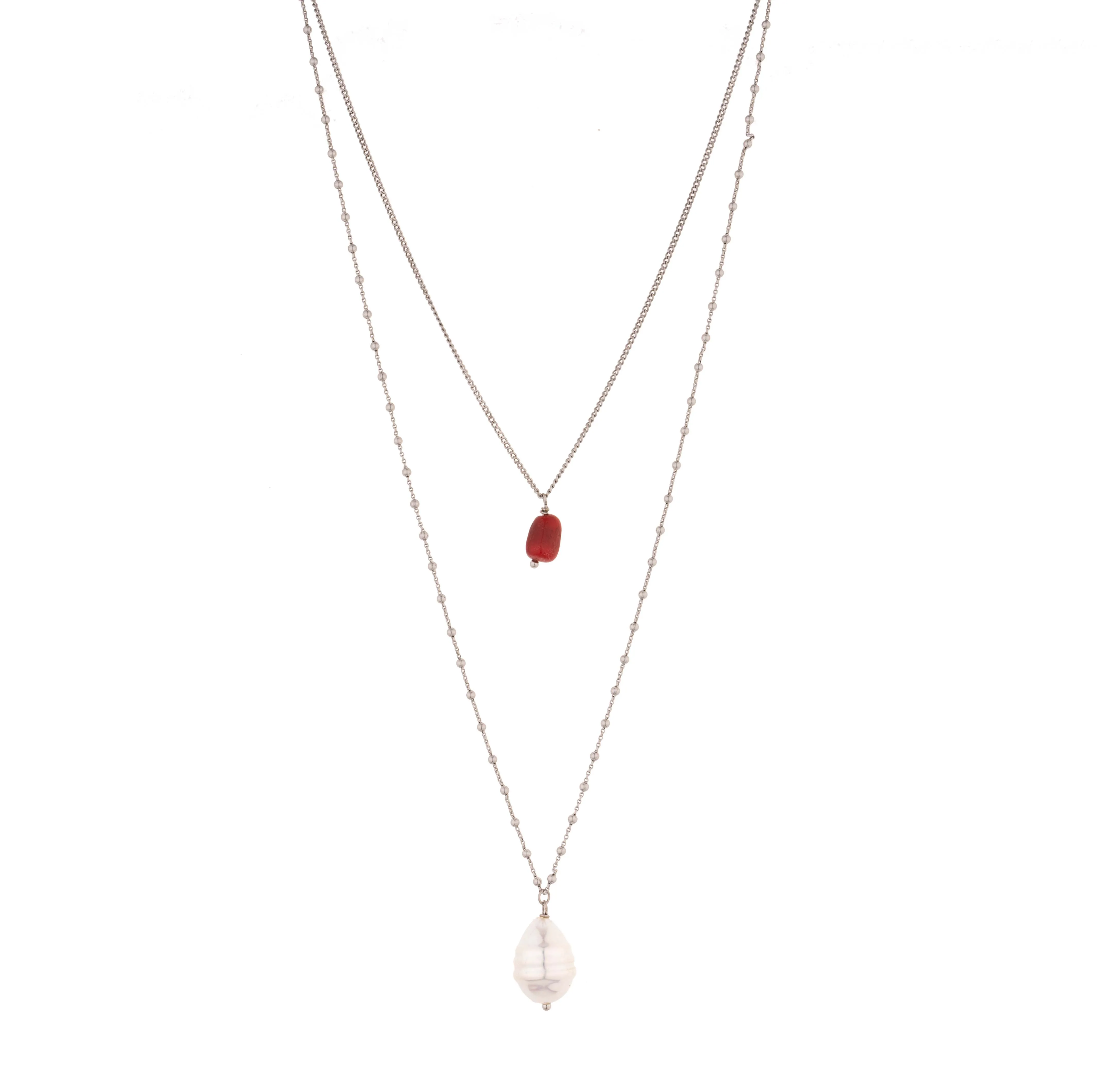 

Stacked Cinnabar Red Small Pendant With Collarbone Chain Freshwater Pearl Long Chain Can Be Worn Alone For Fashion Versatility