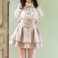Japan Style High Waist Pleated Mini Skirts Bow Knot Design Mini Skirts Kawaii Slim Fit A-line Skirts Pink Lace Skirts For Women 1