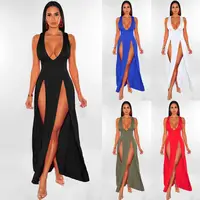 Womens Ladies Sleeveelss Sexy Summer Party Maxi Dress Double Split Long Dresses 1