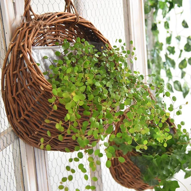 Handmade Woven Hanging Basket Storage Home Garden Flower Pot Hanging Wall Basket Wicker Rattam Vine Pot Indoor Plants Holder