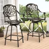 Outdoor Cast Aluminum Swivel Bar Stools Set of 2, Patio Height Bartools Chairs, 2 Piece Patio High Dining Bistro Chairs 2