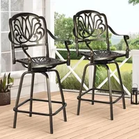 Outdoor Cast Aluminum Swivel Bar Stools Set of 2, Patio Height Bartools Chairs, 2 Piece Patio High Dining Bistro Chairs 2