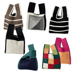 New Flower Knitted Handbag Fashion Handmade Shoulder Bag Lady Leisure Tote Bag Japanese Student Reusable Shopping Bags For Women