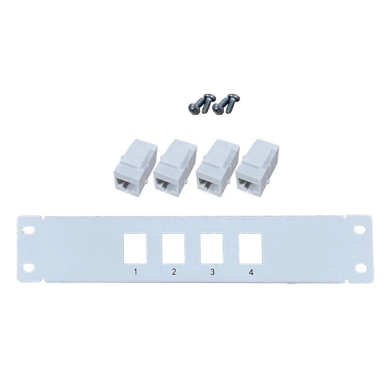 4 portas em linha reta-através do painel de remendo cat6 rj45 adaptador de cabo de rede keystone jack ethernet quadro de distribuição utp 19in