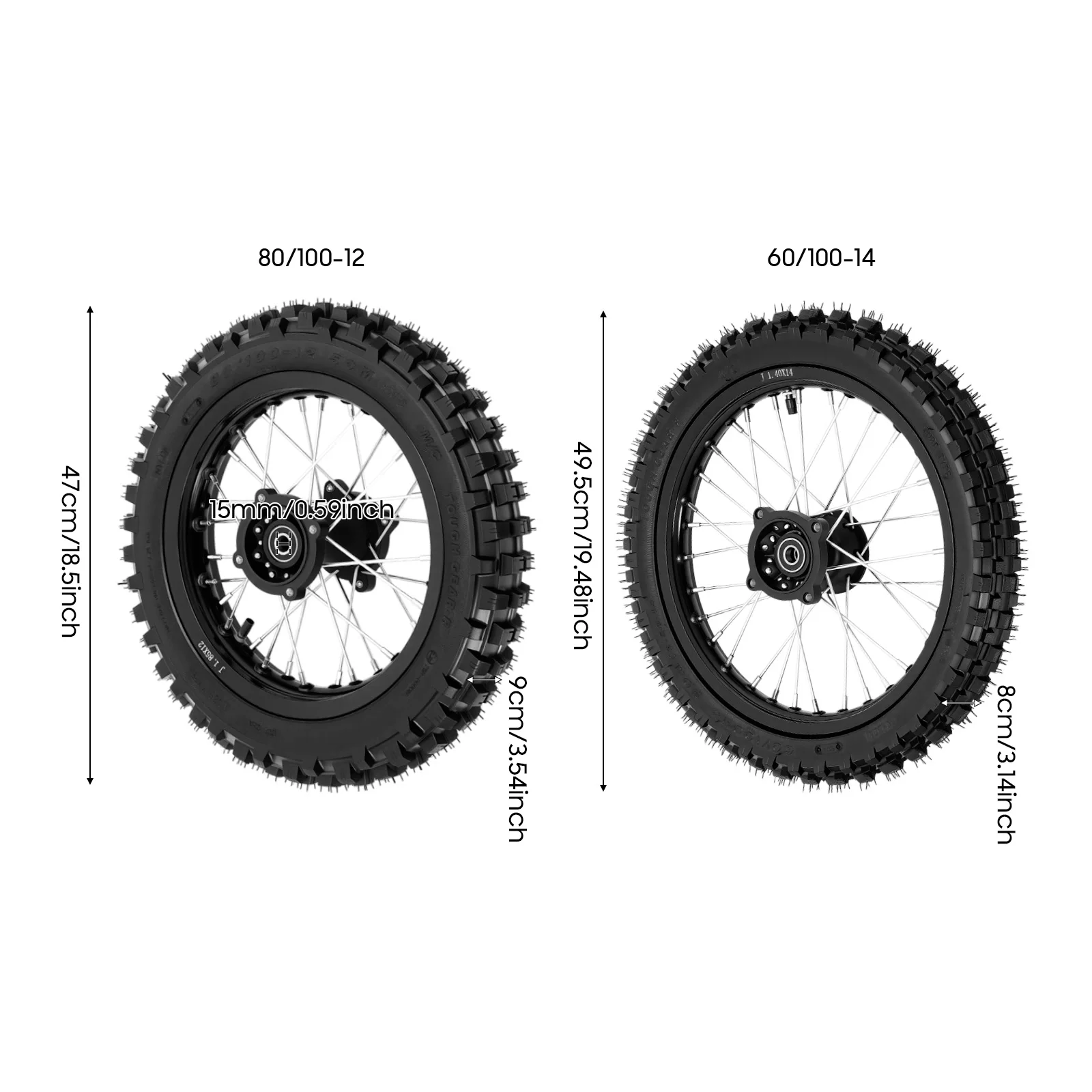 Offroad-Motorrad-Reifensatz, 60/100-14 Vorderreifen & 80/100-12 Hinterreifen, Tiefprofilierte Reifen Universell Passend für Offroad-Bikes Pit Bikes – Detail 1