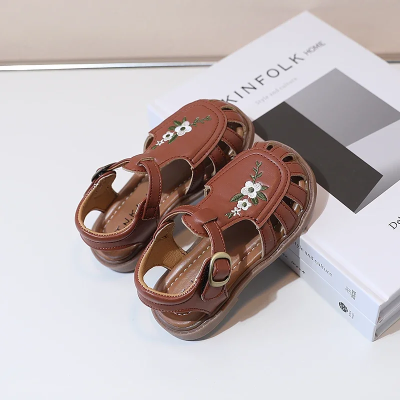 Traditional Chinese Embroidery Kids Shoes for Girl Sandals Summe Retro Princess Shoes Roman Style Girls Leather Shoes Kid F05173 4