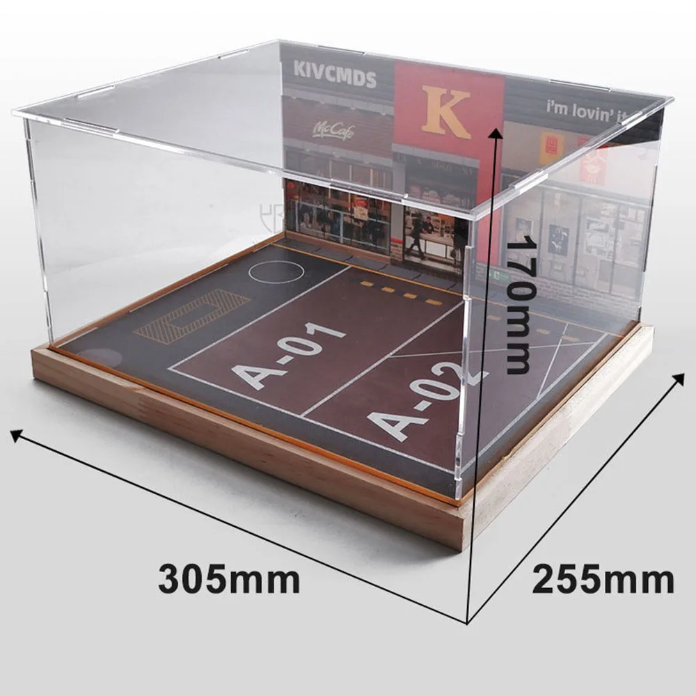 

1/24 Display Box Toy Car Model Fast Food Restaurant Parking Lot Transparent Acrylic Plastic Dustproof Storage Box for Children
