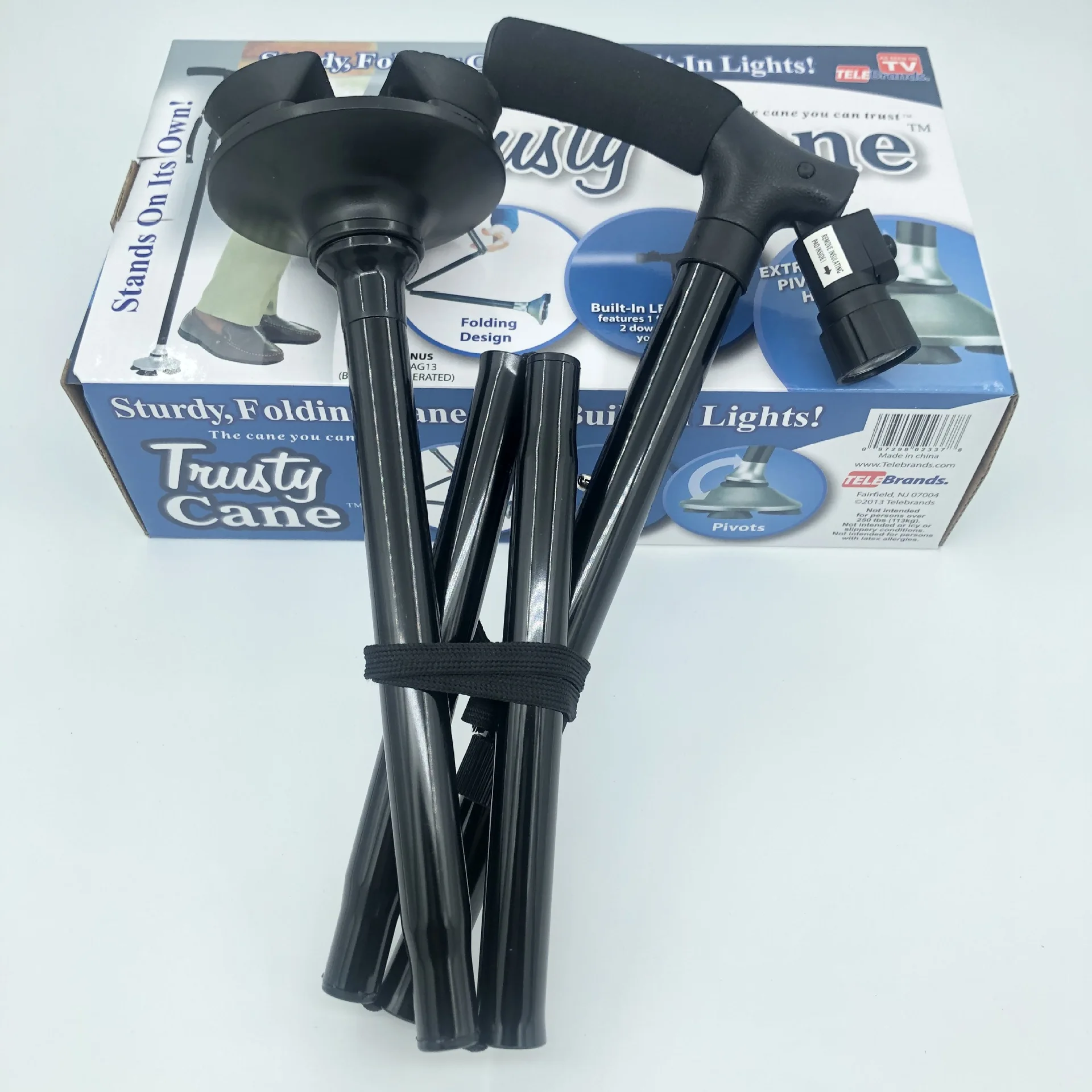 Cross-border TV Trusty Cane With Lamp Fold Slippery Crutch Old Man Straight Shank Outdoor Walking Sticks