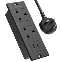 UK Plug Embedded Desktop Socket with USB - A and USB - C PD20W Fast Charging, 2 - Meter Extension Cable, Enhanced Safety Features - Black