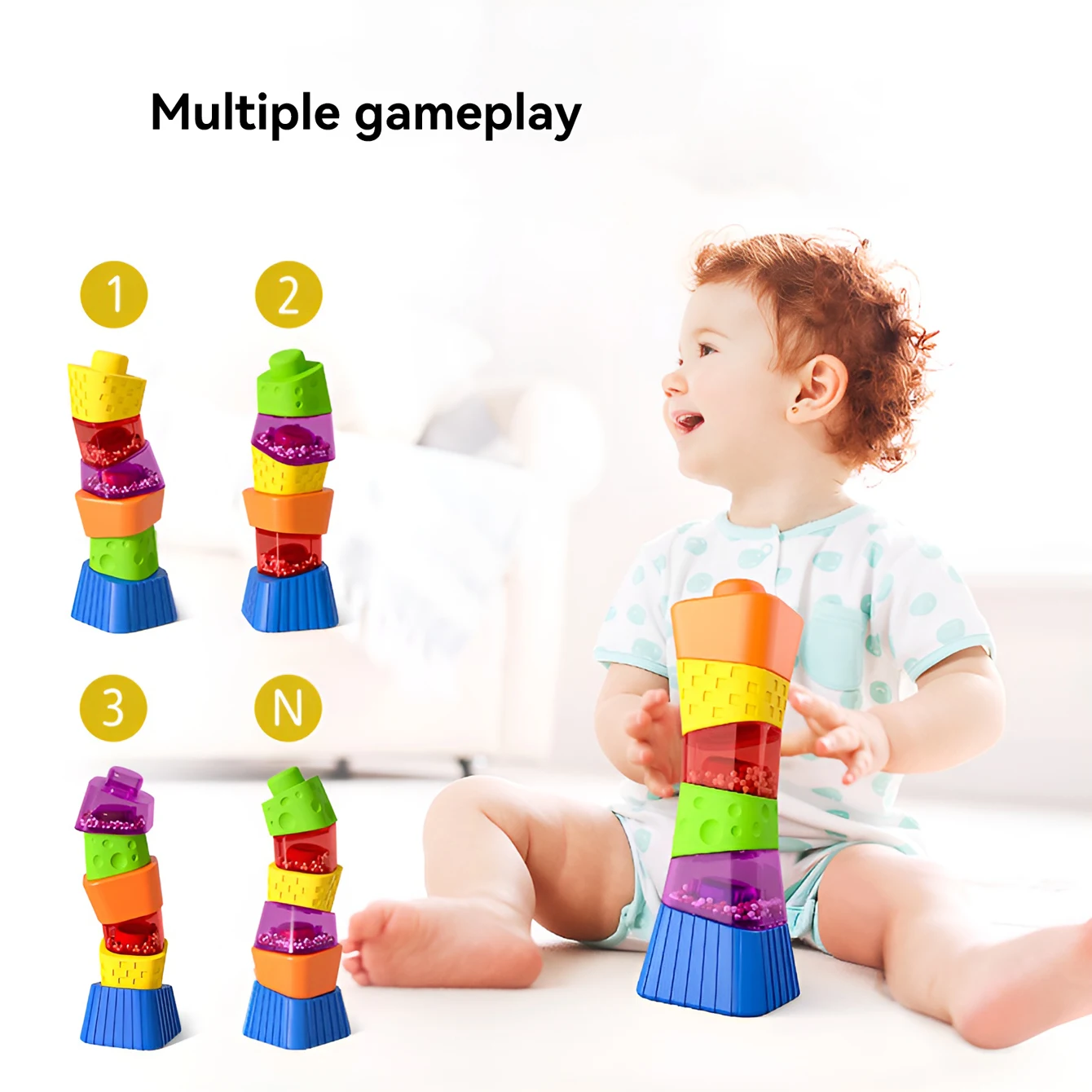 Stack toys Fun stack free to build a variety of shapes color built-in ball shaking sound toys