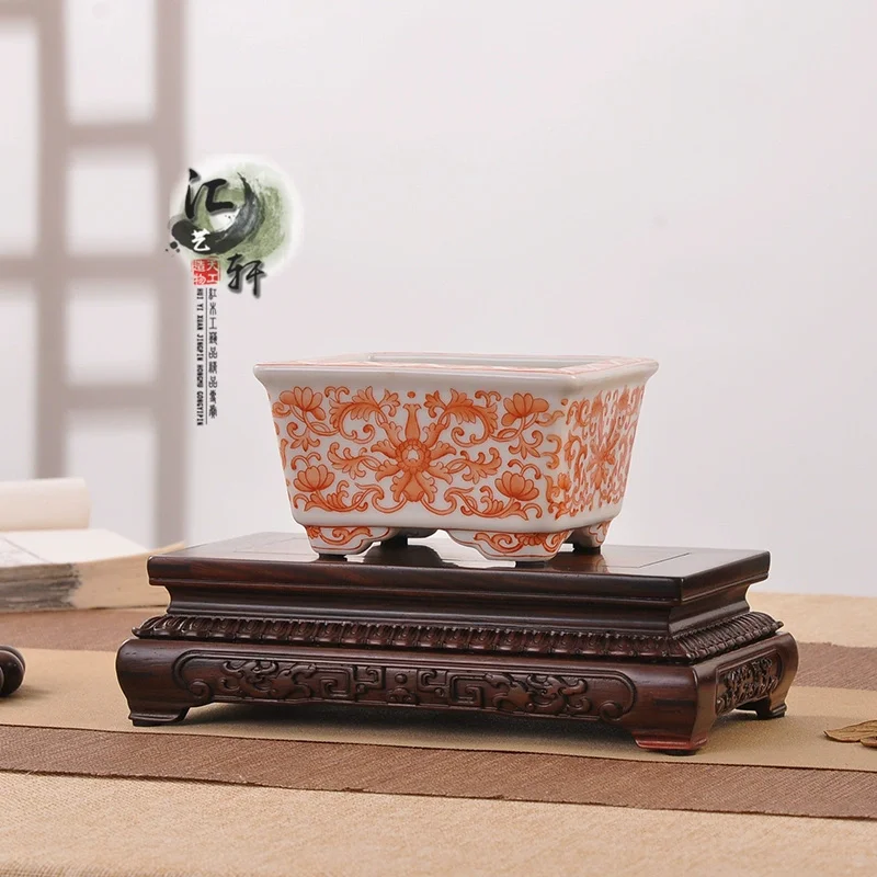 

Rectangle Square Redwood Carved Bonsai Display Pedestal Vase Decoration Statue Collection Base Home
