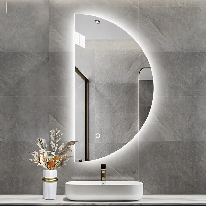 Smart LED Mirror With Half Round Decorative Shape, Ideal For Toilet And Makeup Room Miroir Mural Wall Decor GY50DM