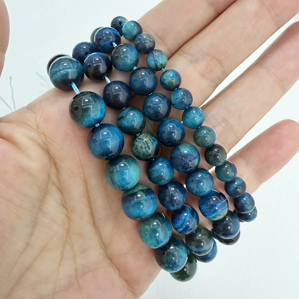 Natural B Quality Peacock Blue Color Tiger Eye Agate Stone Round Loose Beads 15" Strand 6 8 10 12MM For Jewelry Make
