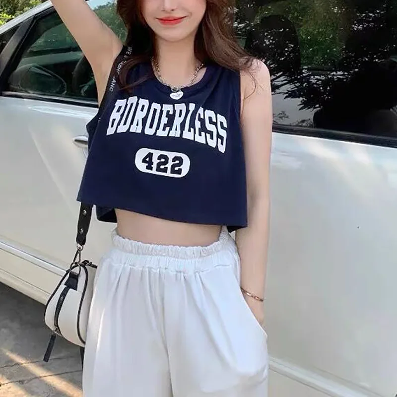 Women's White Y2K Sports Vest Summer Breathable Oversized Streetwear Sleeveless Top Trendy Unique Style Casual Outdoor Tank
