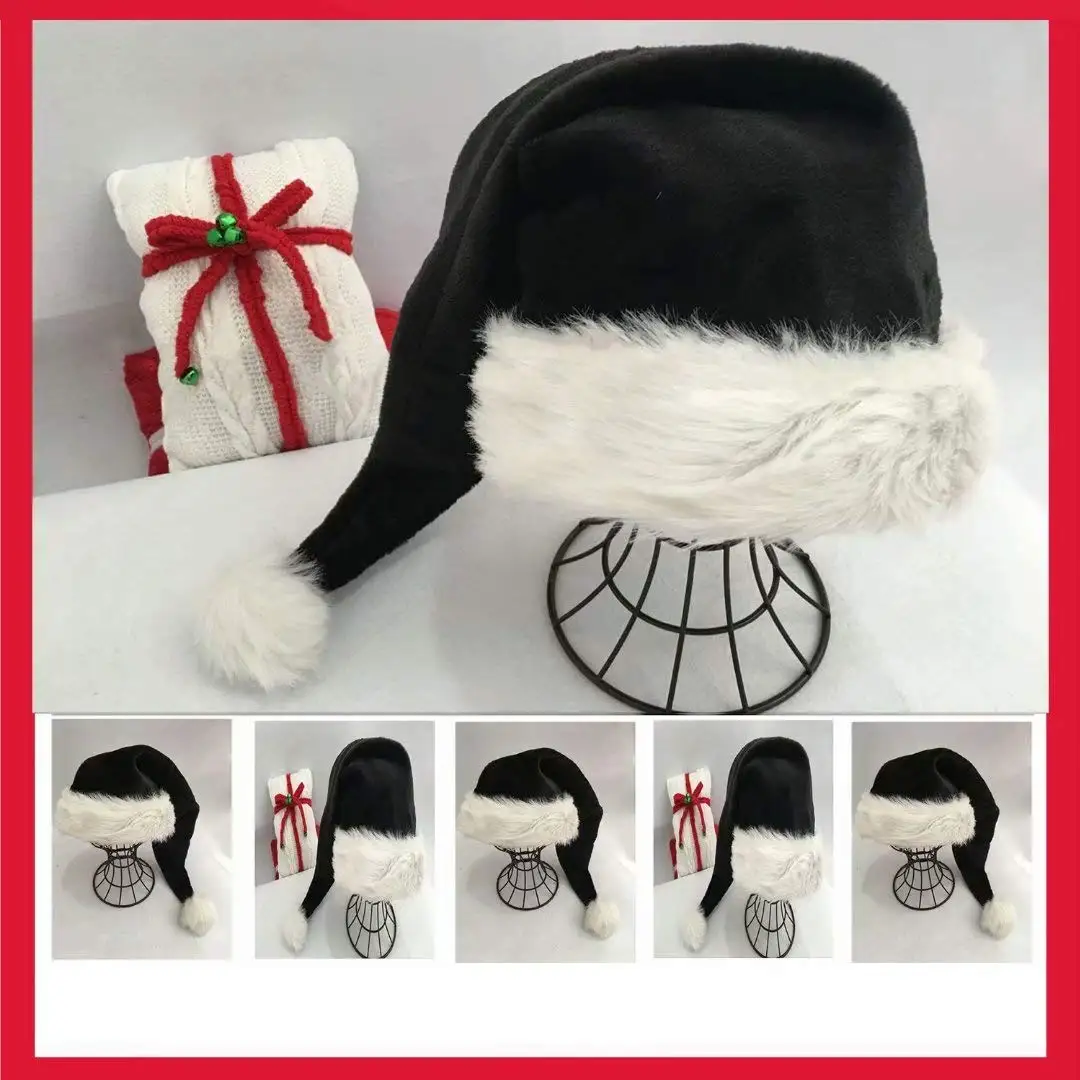 

Black Santa Hat Striped Christmas Hat Elongated Red Green Unisex Christmas Plush Striped Hat Festive Decoration New Year Hat
