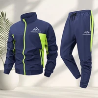 Ensemble de vêtements de sport pour hommes, coupe ajustée, respirant, adapté à l'entraînement quotidien, ensemble deux pièces, haut et pantalon à imprimé montagne 1
