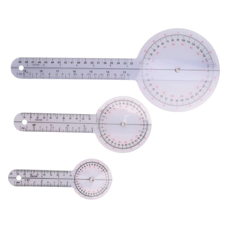 

3-Piece Goniometer 6/8/12 Inch Occupational Therapy Protractor Tool Measuring Angle Ruler 360 Degree Universal