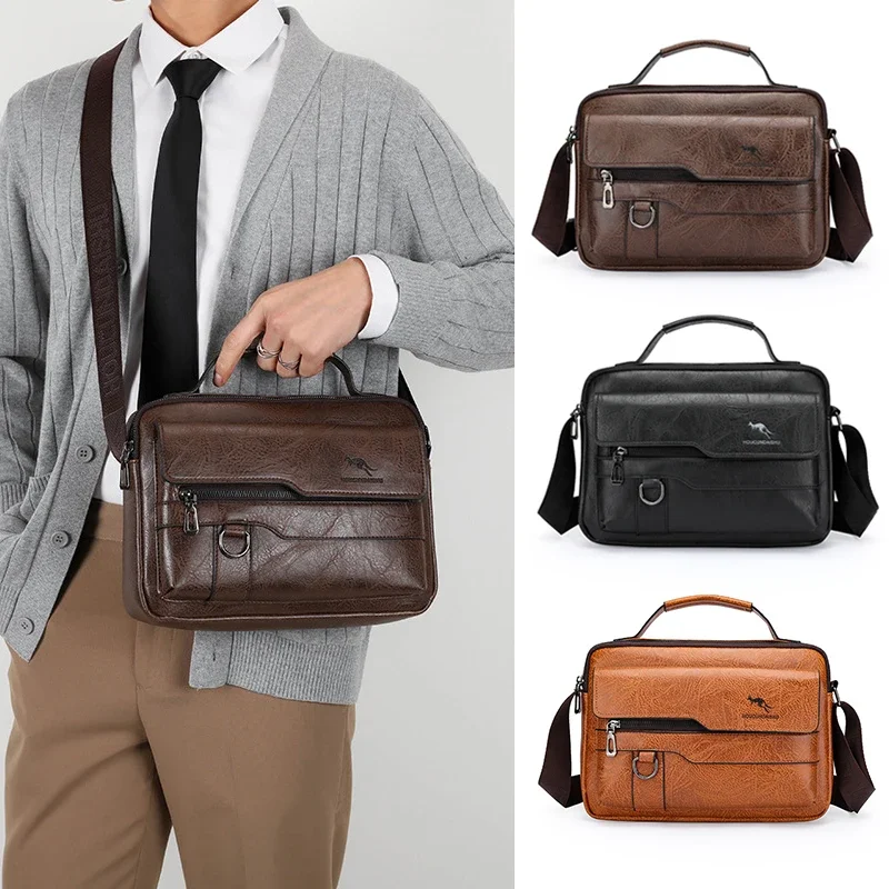

Leather Briefcase Hand Bag For Men Cross Messenger Office Business Tote Ipad Square Card Wallets Crossbody Shoulder Side Bag