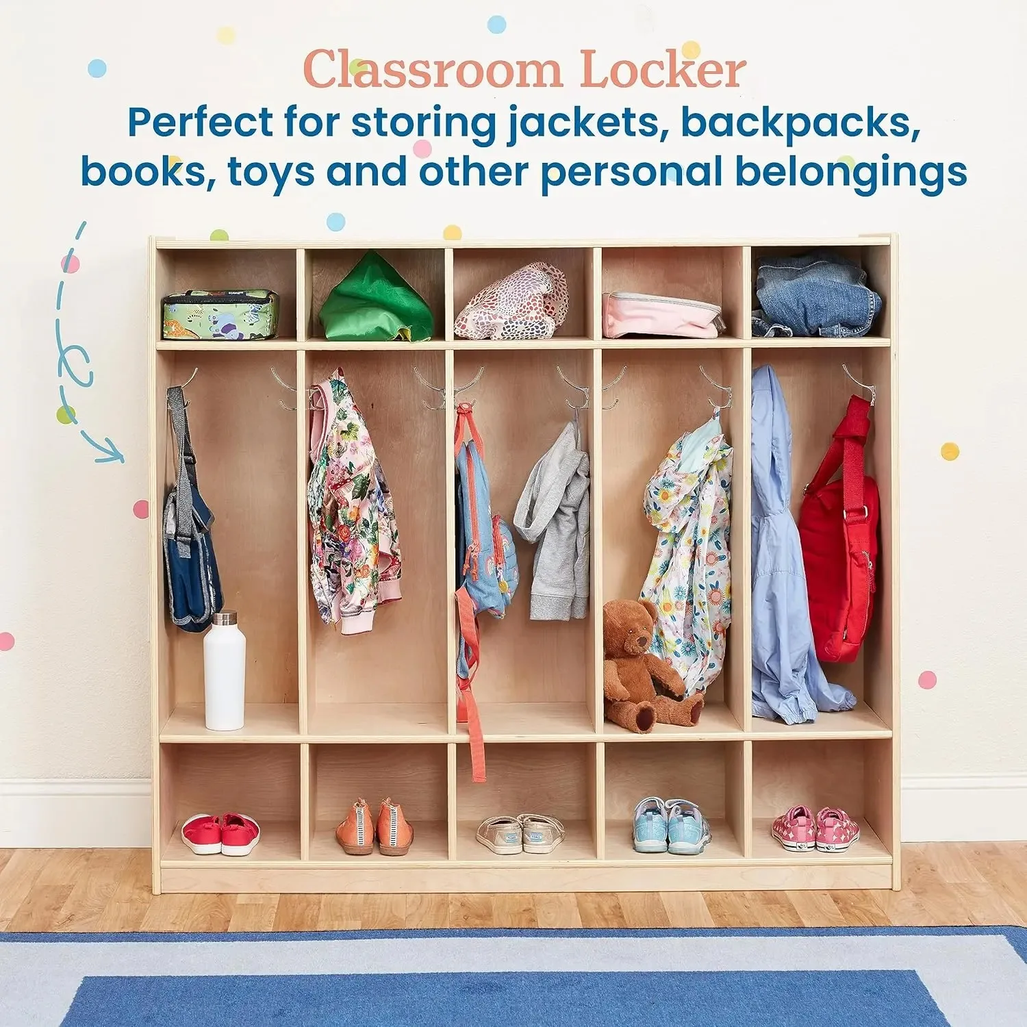 5-Section Straight Coat Locker, Classroom Furniture, Natural 2