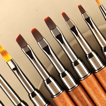 Pennello per nail art Manico in legno di sandalo Pennello per fodera per unghie Modello a strisce Acrilico Gel UV Estensione Disegno Penna per intaglio Pennello per manicure