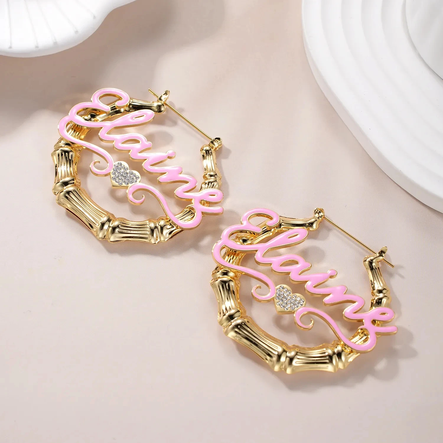 Women Fashion Custom Name Earring 18K Gold Plated Stainless Steel Earrings Bamboo Earrings Hoop Earring 2023 Mother's Day Gifts