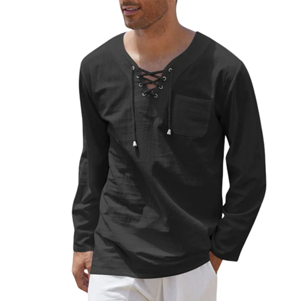 

Comfortable Cotton Linen Shirt for Men Casual Top Long Sleeve Tee Ideal for Daily Wear Dating and Holiday Getaways