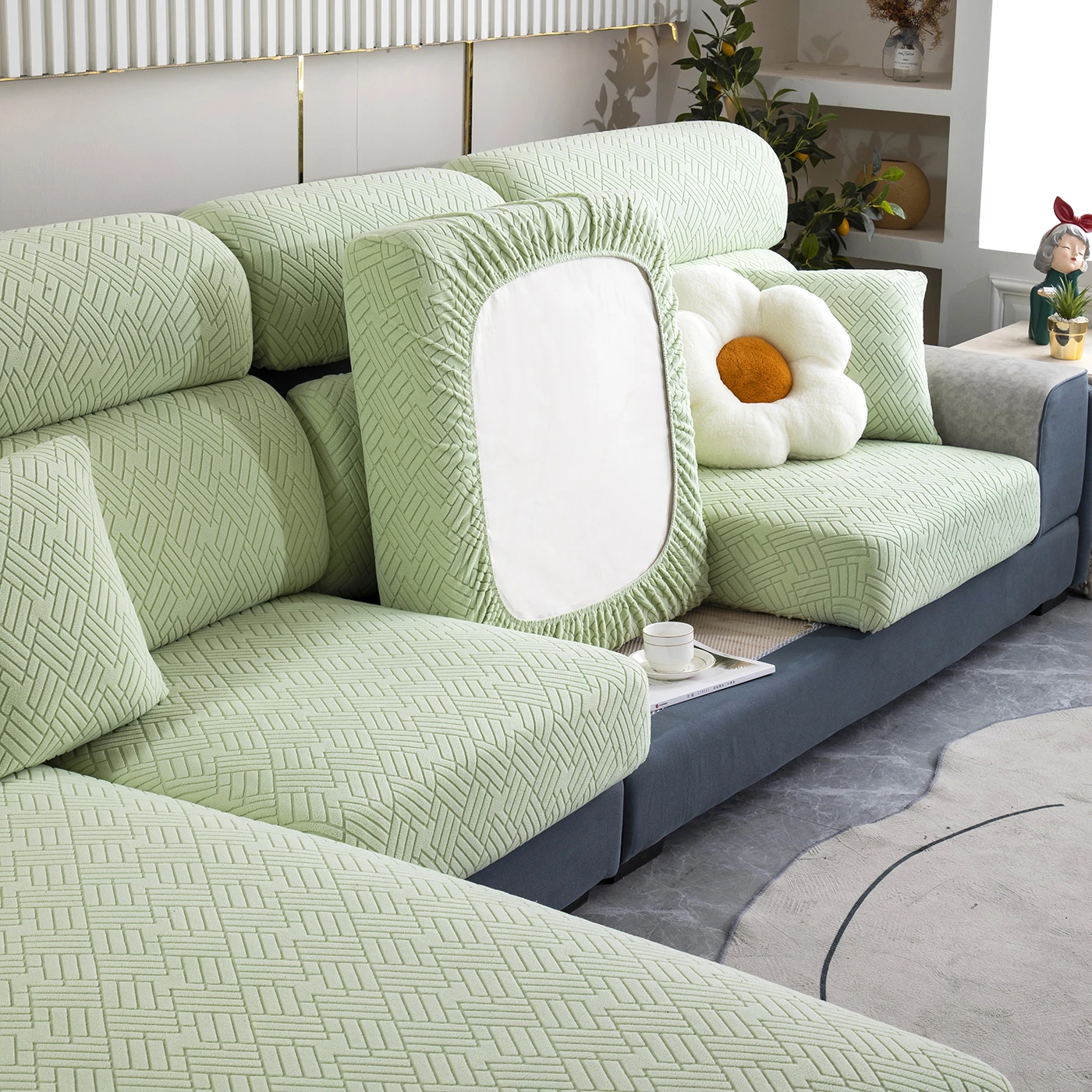 Jacquard Sofa Cushion Cover for Living Room Thicken Seat Chair Cover Adjustable Couch Cover Pets Kids Furniture Protector 6