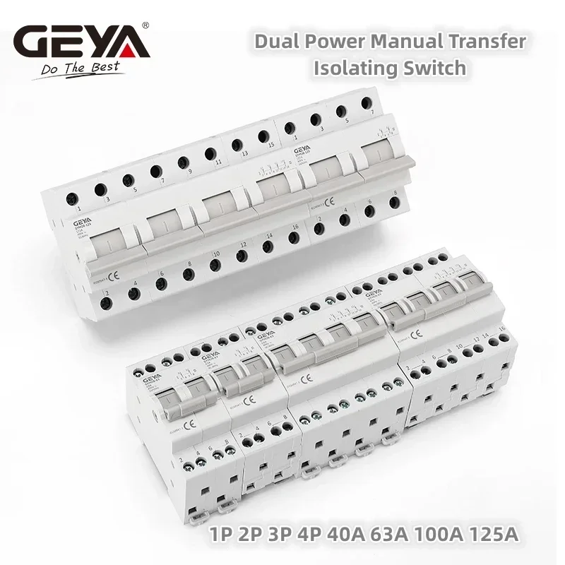 GEYA GYHO8 1P 63A 125A MTS Dual Power Manual Transfer Isolating Switch Interlock Circuit Breaker 220V~240VAC