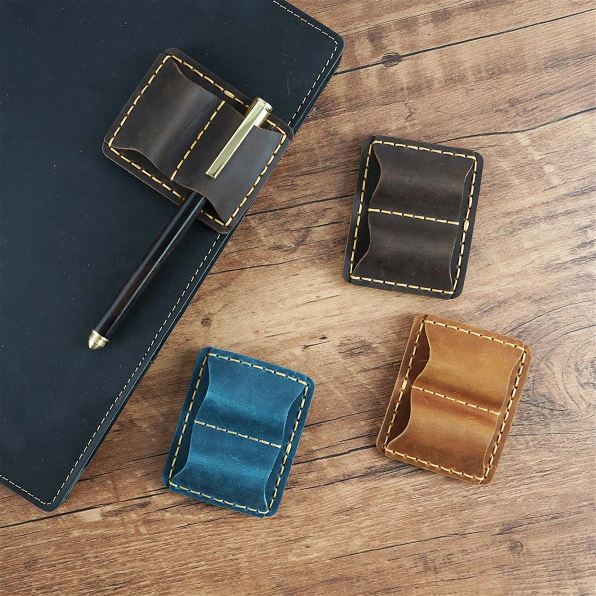 Pen Holder Pen and Brush Holder Simplenote Metal Leather Pencil Holder Brass Stainless Steel Clip for Notebook Planner Creative Accessories Stationery Products