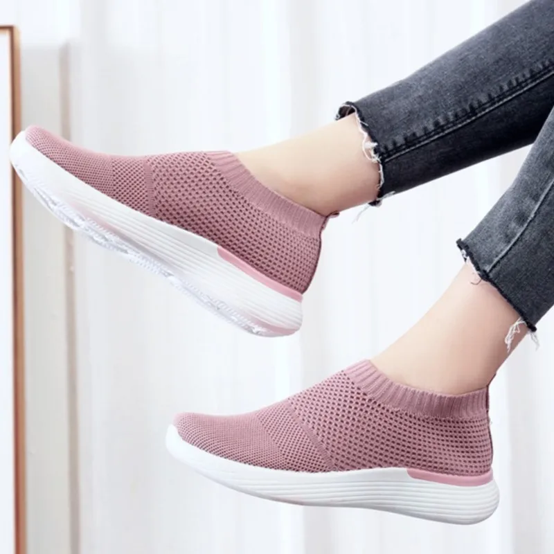 Crestar Women Casual Sports Shoes Outdoor Slip On Lightweight Runing Shoes Breathable Hollowing Mesh Sneakers Leisure Flat Shoes 6