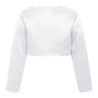 Kids Girls Satin Bolero Jackets Rhinestone Flower Elegant Cardigan Long Sleeve Open Front Shrug Cape Wedding Party Dress Outwear 2