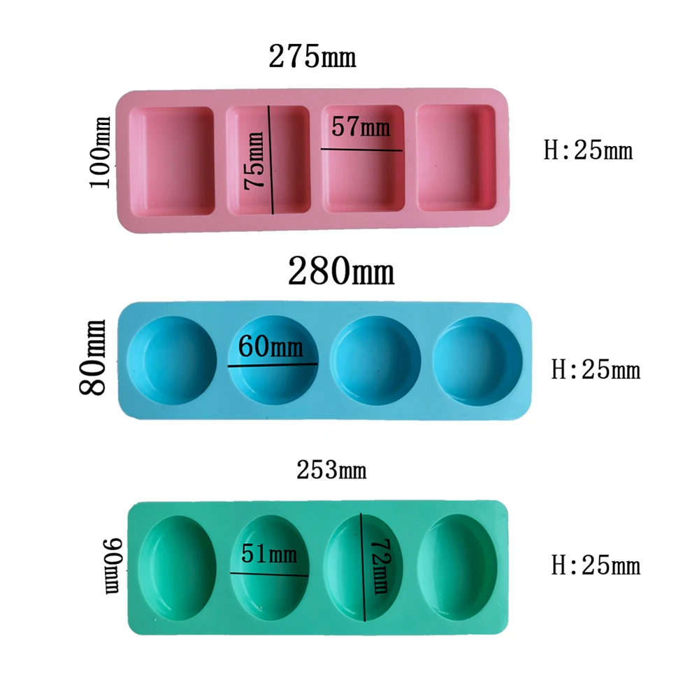 Silicone Soap Mold 4 Holes Oval Round Square DIY Soap Making Mould Homemade Mould Decoration Wax Candle Cake Tools silicone mold