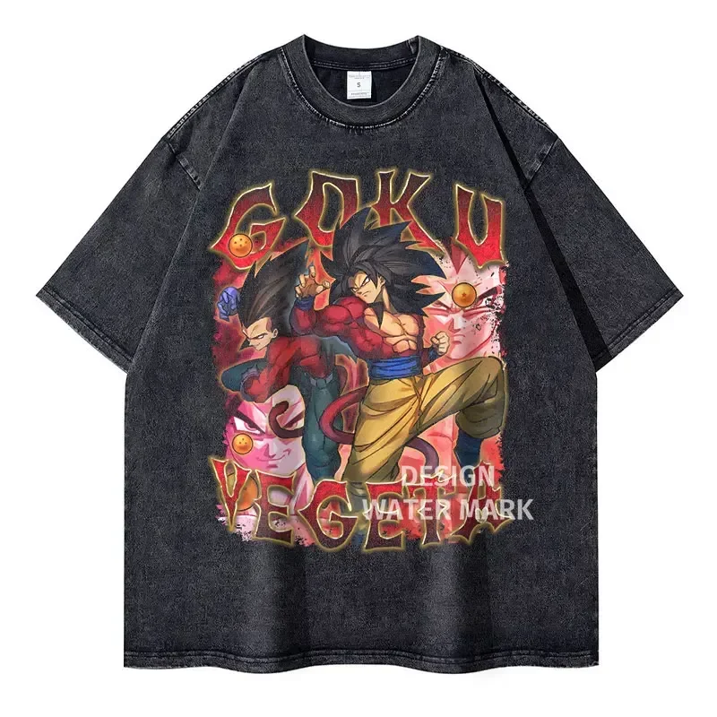 Vintage Washed Anime Dragon T-Shirt Retro Manga Design