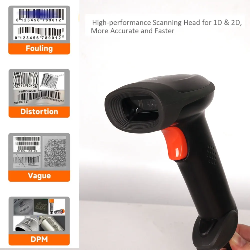 Wireless 1D 2D Barcode Scanner QR Code High-speed Global Exposure PDF417 Data Matrix UPC Reader For Store Payment