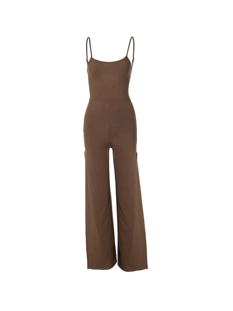 Solid Color Sleeveless Suspender Female Jumpsuit Women 2023 Sexy High Slit Women's Clothing Black Backless Lace Up Long Jumpsuit