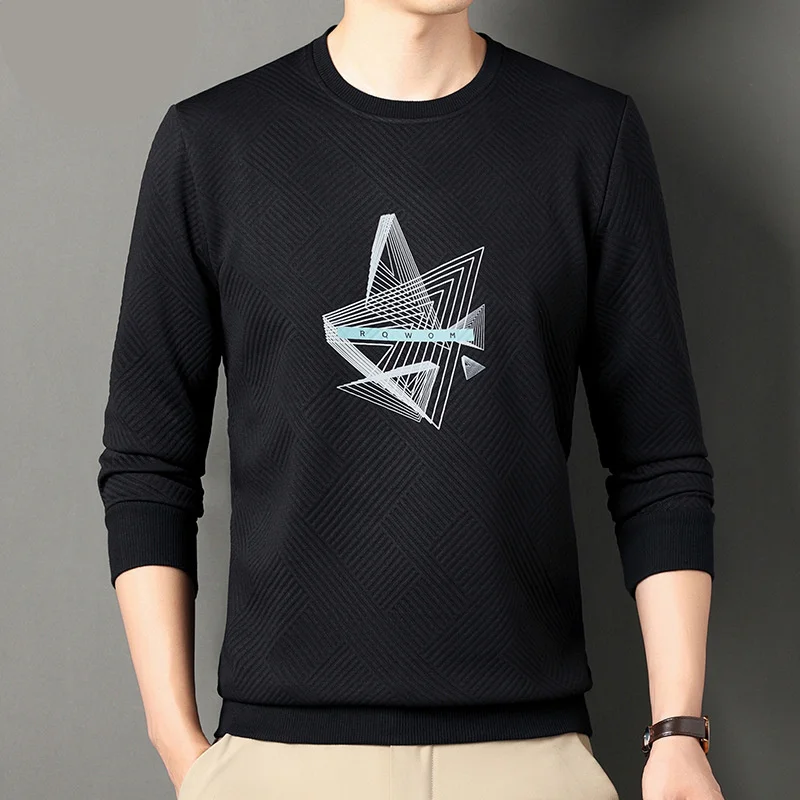 Specht Herbst Und Winter Neue Langarm männer Rundhals Solide Geometrische Muster Unterlage Hoodie Mode Casual Top_voghion.com