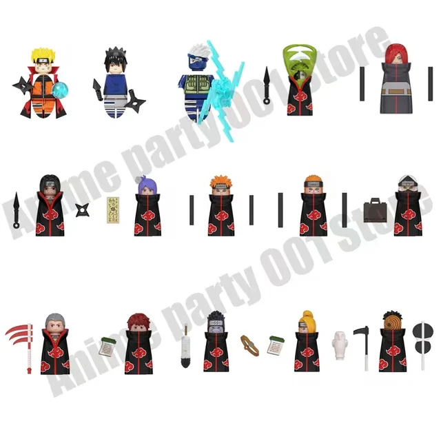 Naruto Sasuke Kakashi Akatsuki Bricks Building Blocks Anime Cartoon Mini Action Figures Heads Assembly Toys Kids Birthday Gifts 2