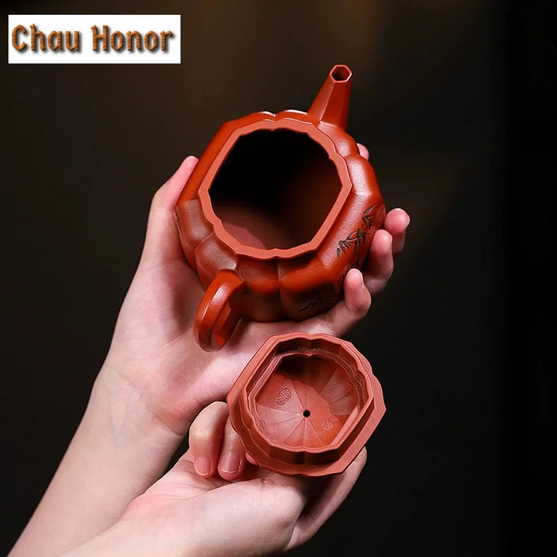 280ml Elegant Yixing Purple Clay Teapots Handmade Bamboo Dezhong Pot Raw Ore Dahongpao Mud Kettle Zisha Tea Set Decoration Gifts