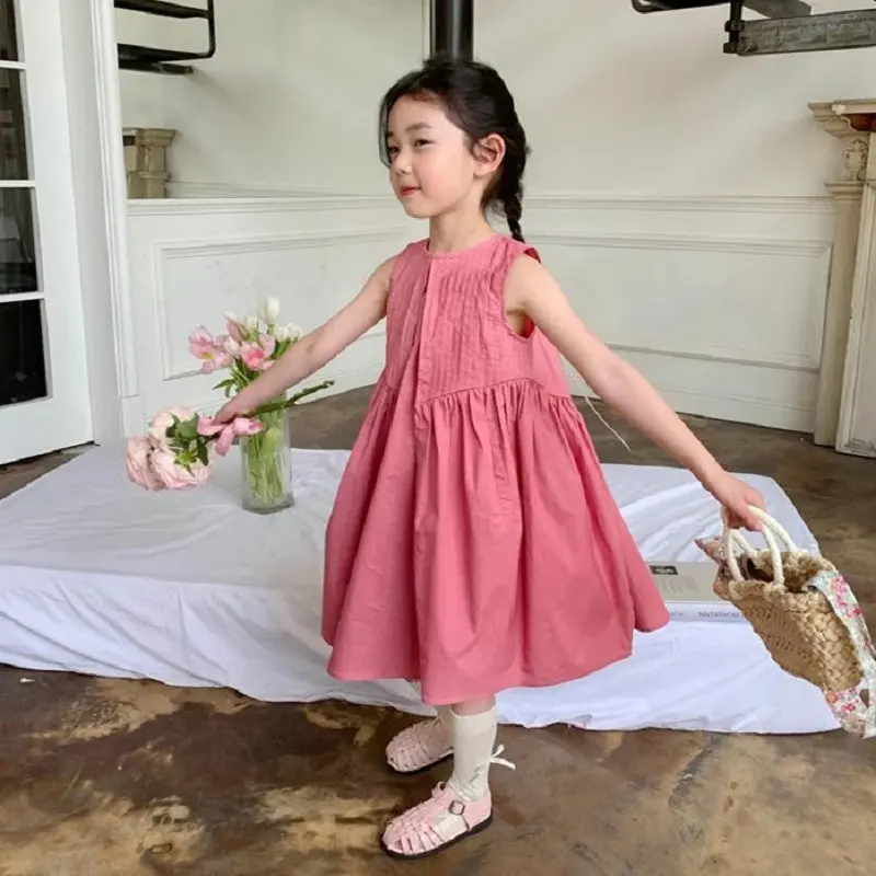 

Summer Girls Pleated Sleeveless Sundress Kids Dress