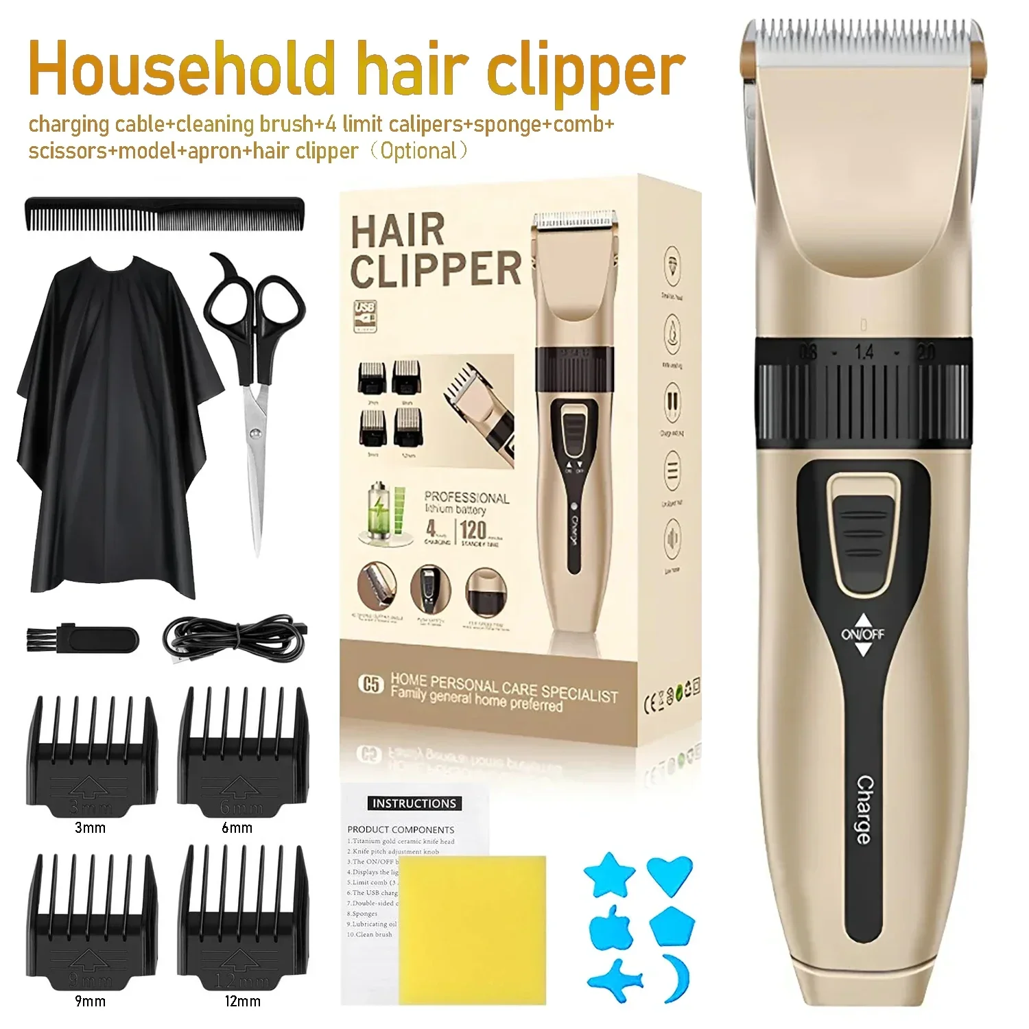 Hair Clipper Home Electric Set Low Noise and Long Battery Life USB Rechargeable Shaver and Cutting Tool