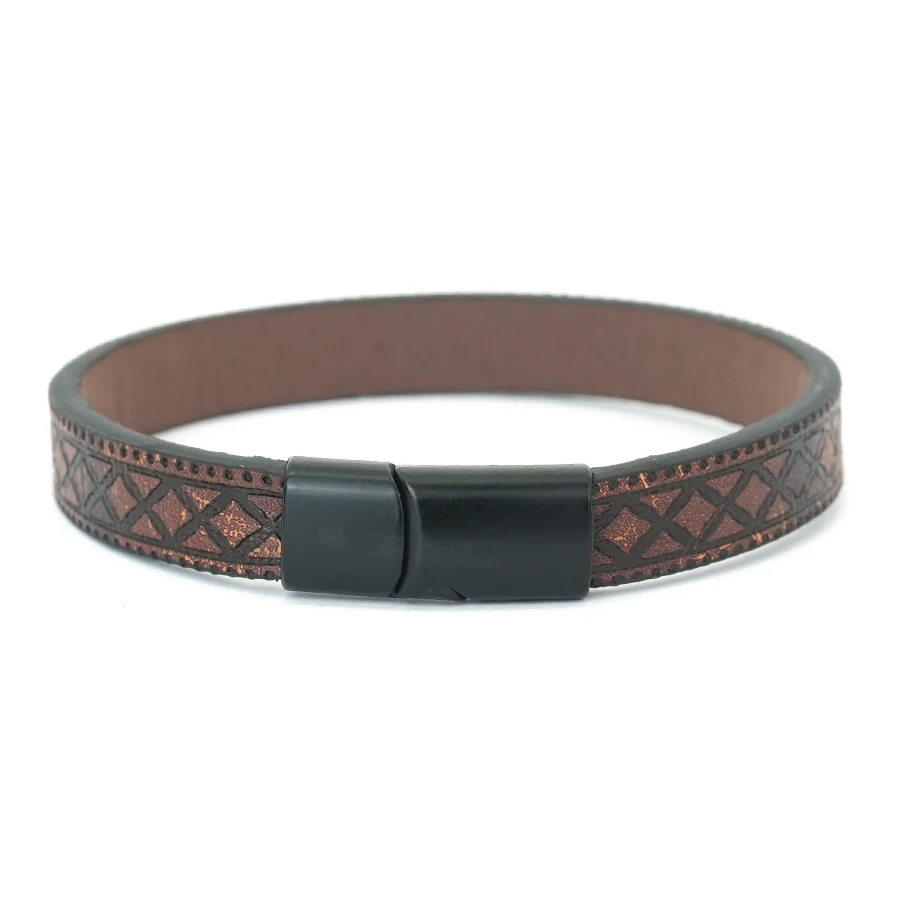 Men Leather Brown Black Detachable Magnetic Buckle Bangle