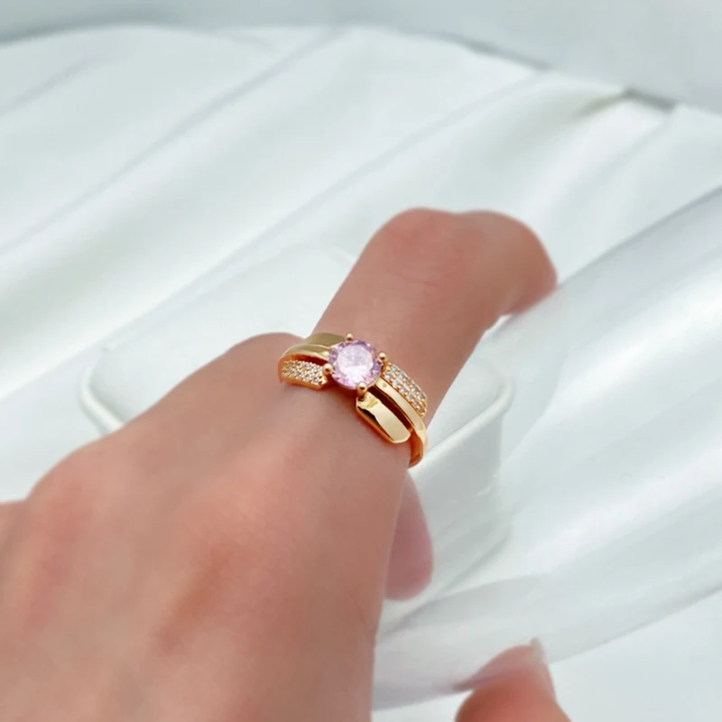 Kinel 2022 Luxury Pink Princess Cut Natural Zircon Ring for Women 585 Rose Gold Bride Ring Lady Anniversary Gift Wedding Jewelry