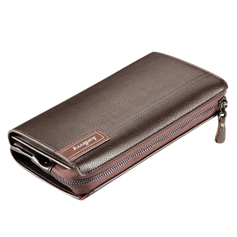 Men's Slim Long Wallet PU Leather RFID Protection Zipper Multi-Card Slots Business Essentials