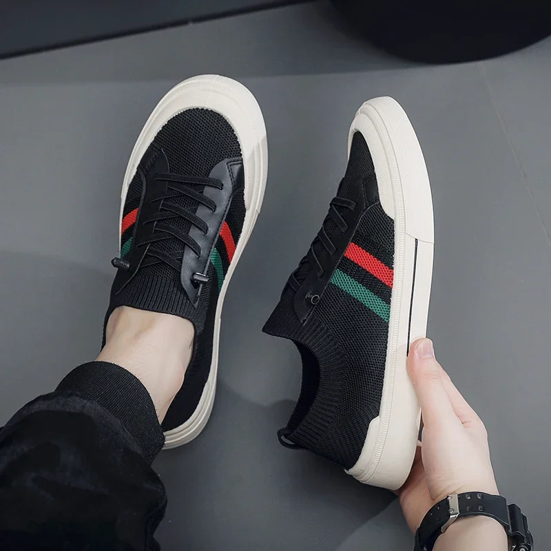 2025 New Men's Casual Mesh Sports Shoes - Summer Breathable Running Shoes with Color Blocked Stripe Design Flat Shoes Designer 3
