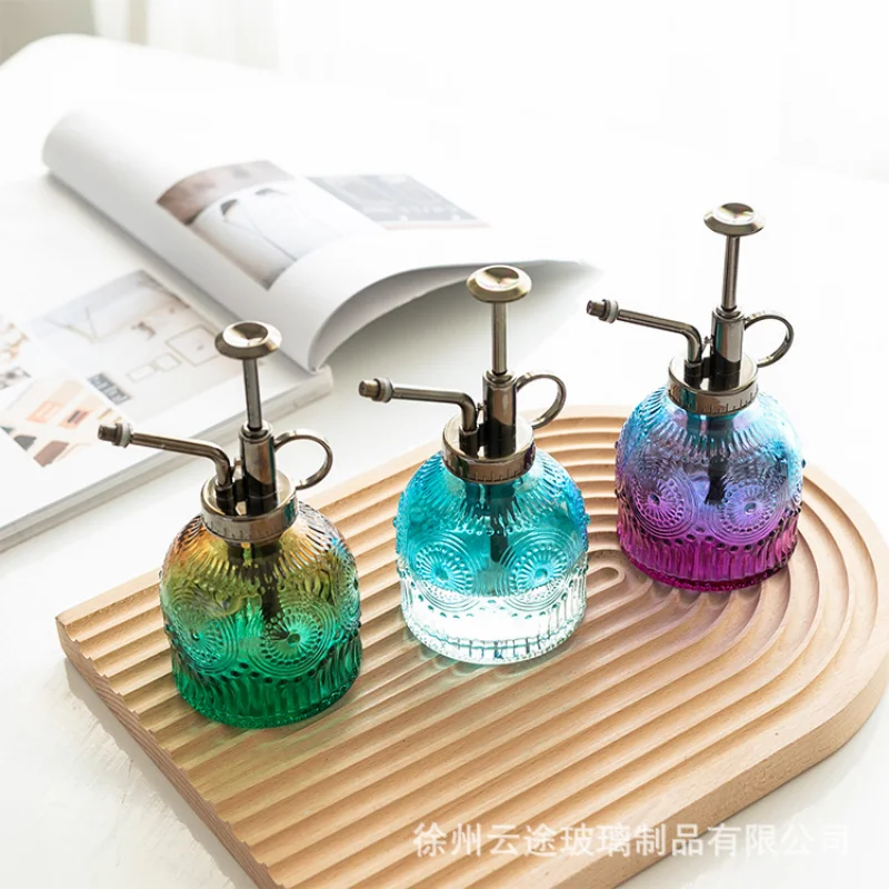 European Colorful Embossed Glass Watering Can Home Gardening Watering Sprinkler Kettle Succulent Plant Spray Can Gardening Decor