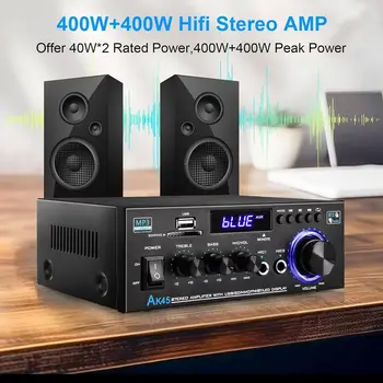AK45 HiFi Digital Bluetooth Amplifier Audio MP3 Channel 2.0 Power Audio AMP stereo Home Automotive Cars for MAX 350W Speakers * 2 1