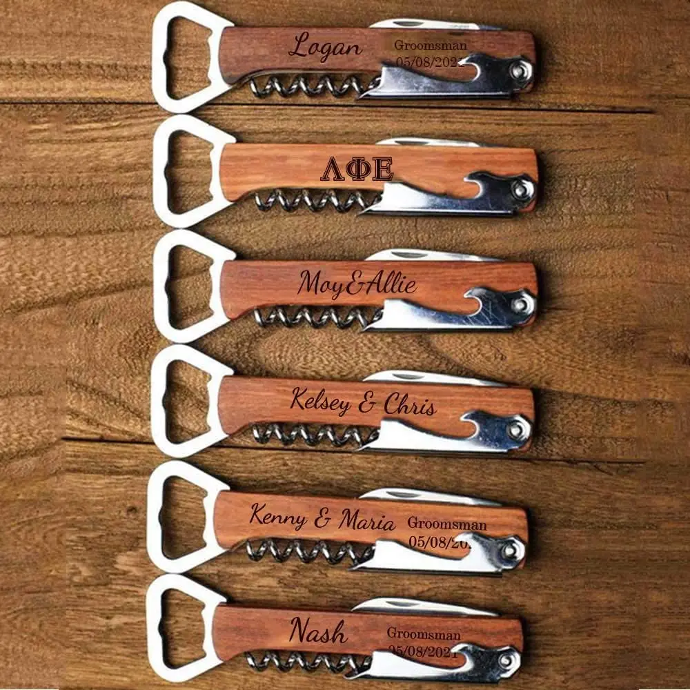 Wein Bier Opener Edelstahl Multi Tool Wein Korkenzieher Gravierte Personalisierte Souvenir Holz Opener Hochzeit Geschenk Für Gast