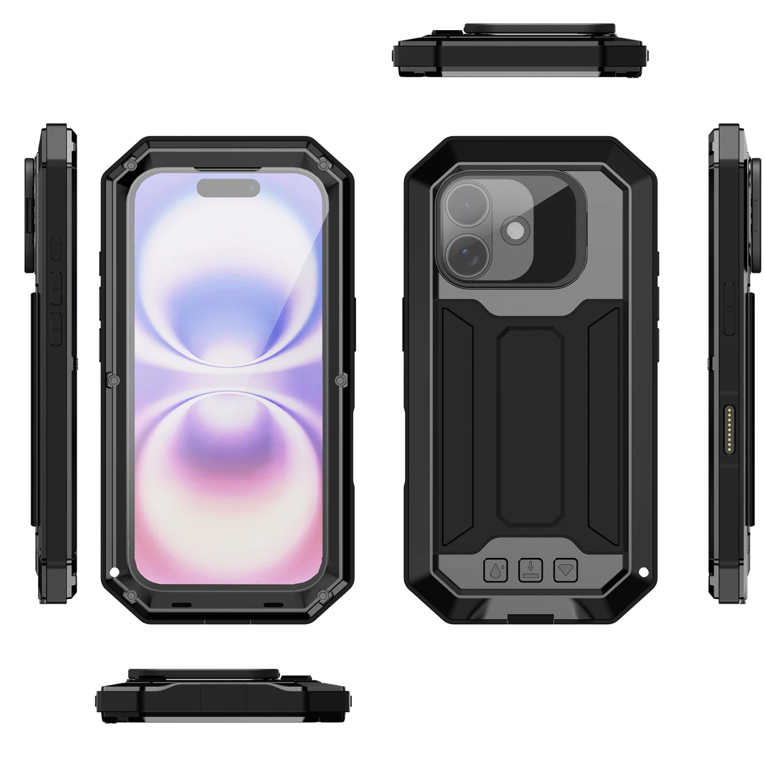 Rugged Metal Shockproof Phone Case with Screen Protector and Stand