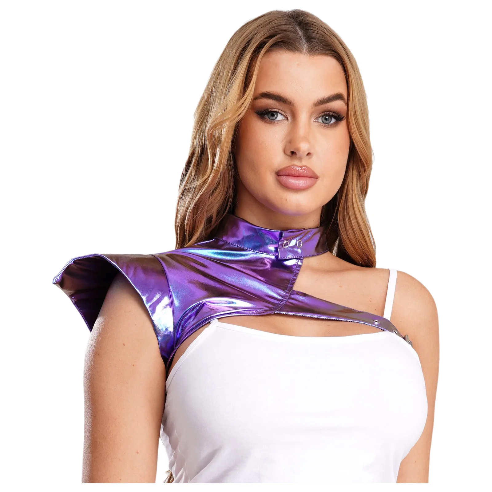 Women Shiny Metallic Gothic Armor Shrug Performance Costume Steampunk Shoulder Epaulet Collared Pauldron Armour Halloween Outfit