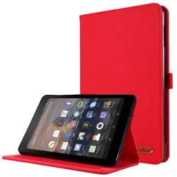 Premium Flip Stand Case with Card Pocket - Full Body Shockproof Silicone Cover for Fire HD8 (Plus) 2022 (Red)